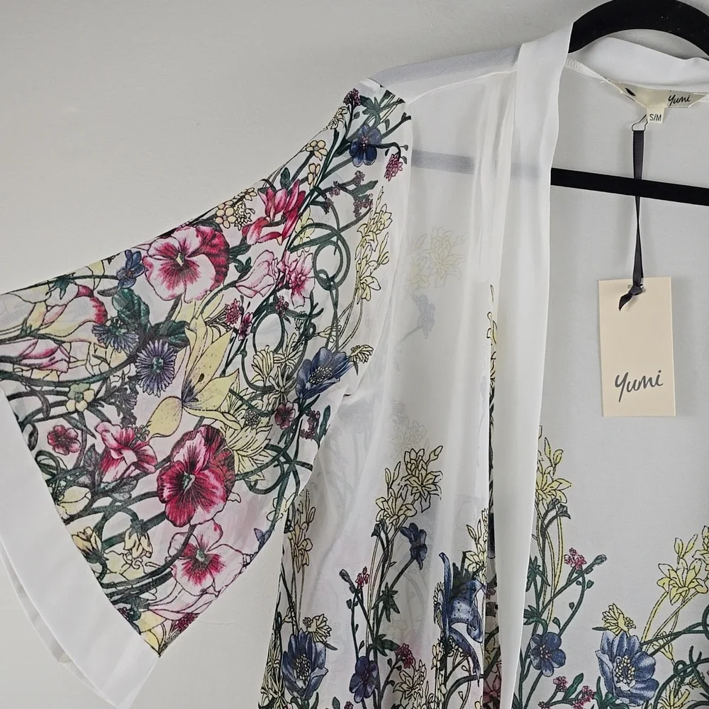 New Yumi Sheer Floral Kimono Cardigan - Picture 2 of 3